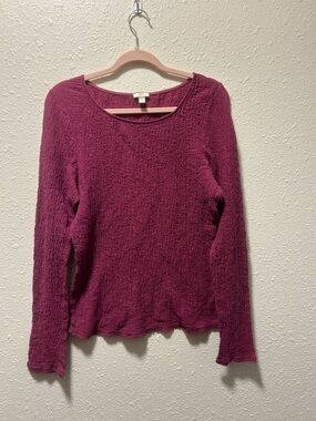 J. Jill y2k Crinkle Gauze Long Sleeve Top in Berry Burgundy